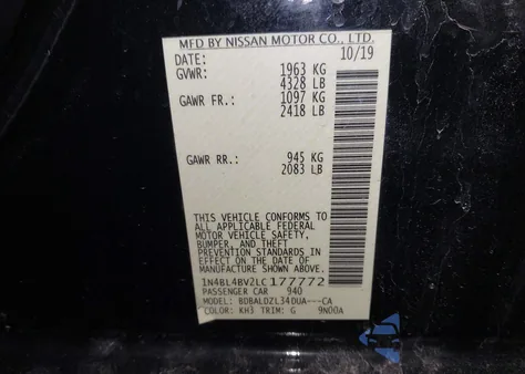 2020 Nissan Altima S Fwd z USA, uszkodzony, nr VIN 1N4BL4BV2LC177772